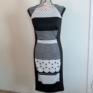 Enfocus Studio Black and White Geometric Midi Dress